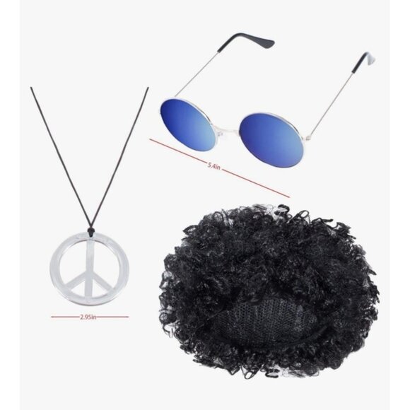 70s‎ Disco Costume Mens Hippie Halloween Set Shirt Wig Sunglasses Necklace - Picture 5 of 6